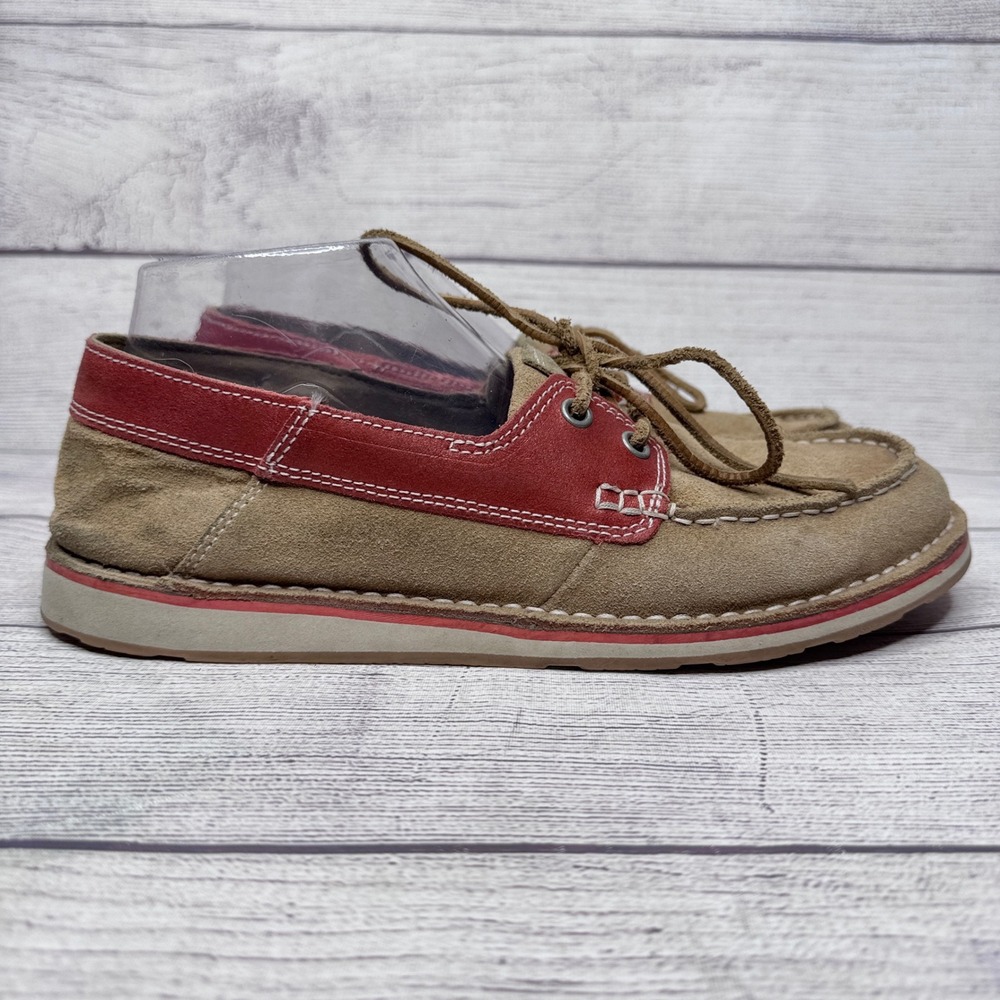 Ariat Women Tan Red Leather Suede Boat Shoes Style 10023050‎ Size 10B